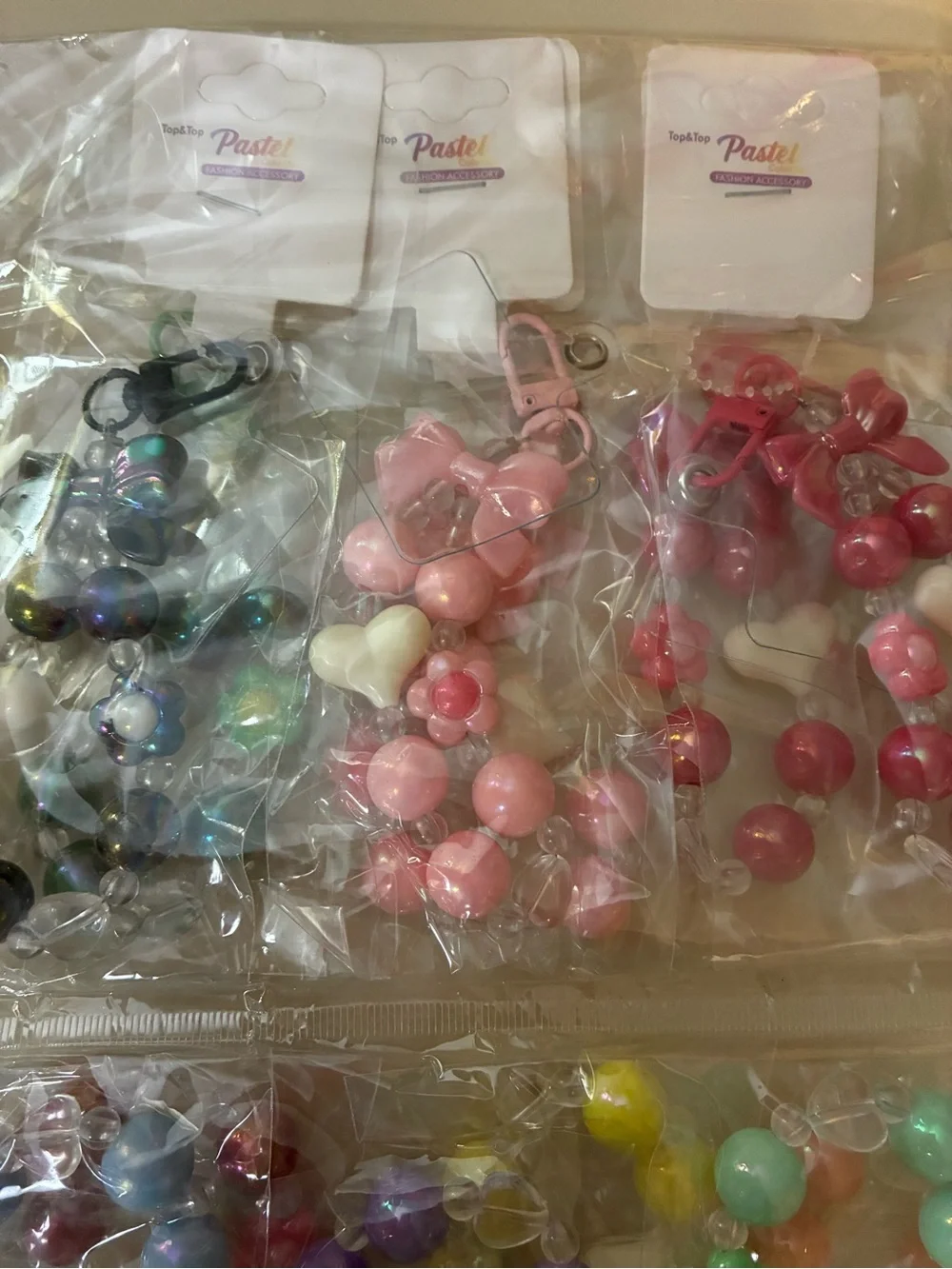 12- Cell phone charms wristlet Bow & beads Charm - Pastel Assorted Colors